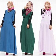 Islamic Women Front Zipper Long Sleeve Kaftan Maxi Dress Muslim Party Gown Robe
