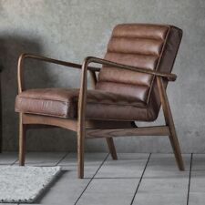Dante Genuine Real Leather Ribbed armchair Occasional chair Accent Tub Lounger 