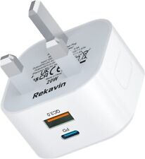USB and Type C Power Adapter UK 3 Pin Plug 1A/12V/20W Fast Phone Wall Charger