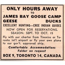 James Bay Goose Camp Geese Ducks Excellent Hunting Toronto ON 1966 Ad SAH8-3