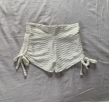 Cream Bubble Scrunch Bum Shorts Adjustable Ruched Tie Side Shein M Gym Beach