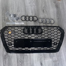 Audi A4 B9 2017-2019 Front Bumper Grill Main Honeycomb Grille Black + Badges