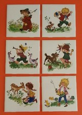 6 Vintage Retro 50-70s H&R Johnson Cristal Ceramic Decorative Tiles Kids Animals