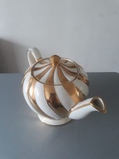 Vintage Sadler England Gold & Cream Striped Teapot