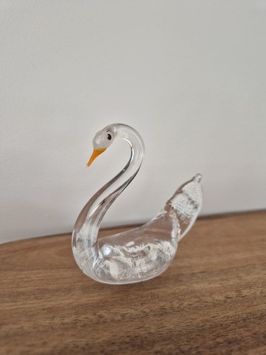 Vintage clear art glass swan - vintage,