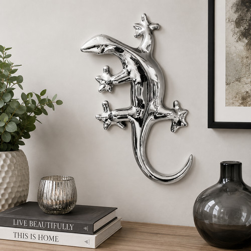 Large silver gecko - silver, wall