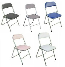Folding Square Chair Silver Metal Frame Portable Padded Seat Saving Space       