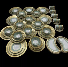 Rare Aynsley Bone China Georgian 7348 Mint Green Dinner Service