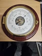 Vintage Barigo  Barometer And Themometer Wooden Surround 21cm Diameter