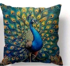 1 X Peacock cushion covers peacock Feathers Blue Green