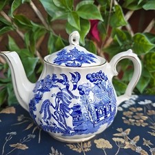Vintage Blue & white Blue Willow Sadler old willow 5”  One Cup Small Teapot