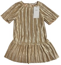 BNWT M&S Girls Metallic Gold Pleated Party Dress - Various Sizes (RRP £28)