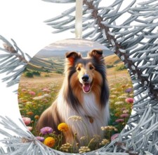 Rough Collie Dog Hanging Bauble Gift Present Decoration Christmas 