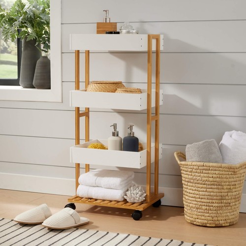 Bamboo storage trolley white - storage,