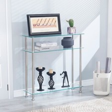 Narrow Clear Glass Console Table Entryway Hallway Living Room w/ Storage Shelf