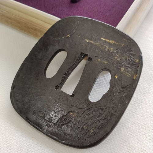 Japanese iron tsuba crescent - tsuba,