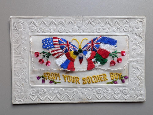 Old silk postcard - silk, ww1