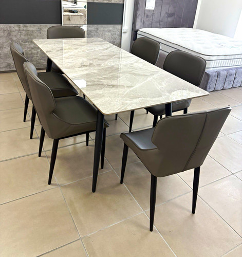 Grey marble 7pc dining - grey, set