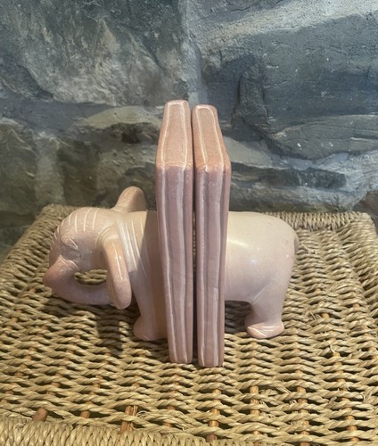 Soapstone elephant bookends - elephant,