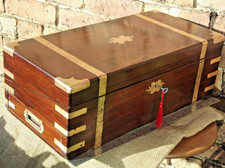 22" 4 stripe brass Banded Rosewood Writing slope with 4 hidden & a side drawer