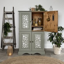 Solid Pine Larder / Pantry / Linen Freestanding Cupboard Painted Green
