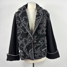 Lisa International Pure Boiled Wool Jacket XL Black Grey Pattern Toggle Closure