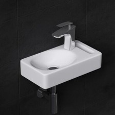 Cloakroom Wash Basin Sink with Towel Rail Ceramic Wall Hung White Compact 395mm