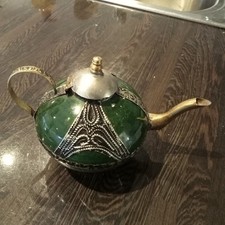 Cute Tiny Original Arabic Tea/Coffee Pot Green with Metal Decoration and Lid