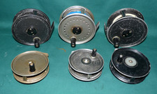 6 vintage J W Young salmon trout fly reels 3-1/4" to 4" all working