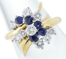 Boodles Blue Sapphire 0.66ct Diamond 0.83ct 18k Yellow Gold Cocktail Ring Signed
