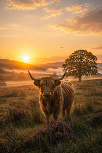 Highland cattle morning - cattle, in