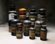 Antique Apothecary Black Bottles Chemist Set Of 10 Bottles19th Century 
