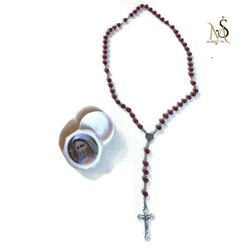 Vintage rosary beads jesus red - jesus,