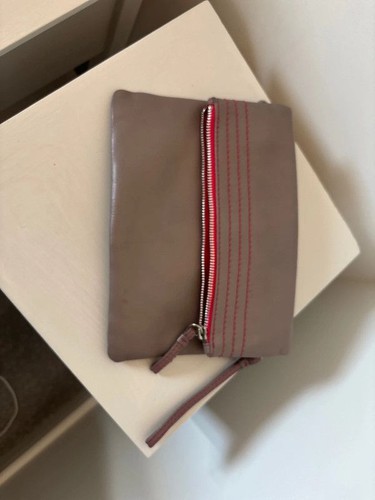 Boden taupe zipped clutch bag