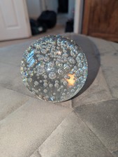 Stunning Large, Heavy Clear Bubble Glass Paperweight 