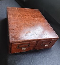 YAWMAN & ERBE MFG. CO. TWO DRAWER QUARTERSAWN OAK CARD FILE CABINET DOVETAILED