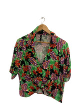 Vintage Zara TRF multi floral short sleeve large women's top in L| SKU 1952
