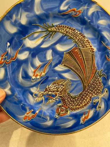 Japanese dragon plate - dragon, blue
