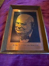 Rare Tchmaster Copper Winston Churchill Plate Picture In Frame 22x 15.5 Cm