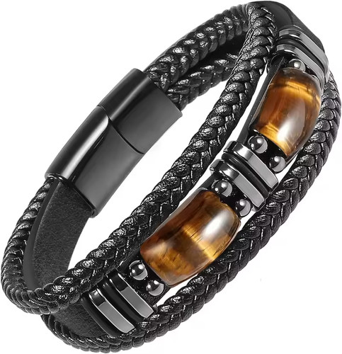 Men black leather - leather, eye