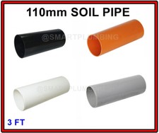 4" Soil Pipe 110m Ring Seal 3ft Length - Black White Grey Terracota (UG)