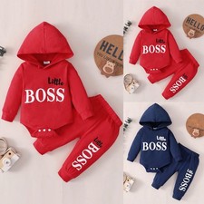 Little Boss Newborn Baby Boys Tracksuit Hoodies Romper Pants Outfit Clothes Set
