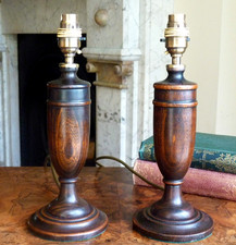 Pair Wooden lamps table bedside desk lamp bases Vintage