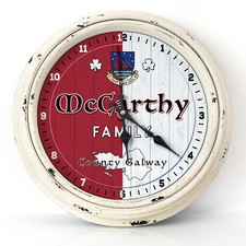 Personalised Wall Clock County Galway Round Glass Irish Family Name Gift ICL12