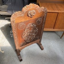 Antique Carved Wood Fire Screen Hand Carved Rams Head