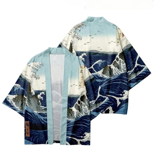 Wave print japanese kimono - wave,