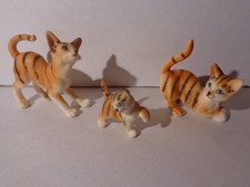CERAMIC/POLYRESIN VINTAGE MINIATURE TABBY CAT COLLECTION OF 3 DIFFERENT.