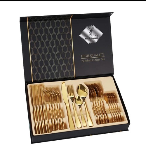 Pcs cutlery set gold box - gold,
