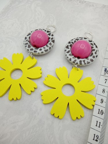 Large yellow flower - yellow, dangle