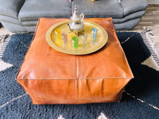Retro Moroccan Ottoman Pouffe Footstool Boho Leather Brown 30'' Unstuffed
